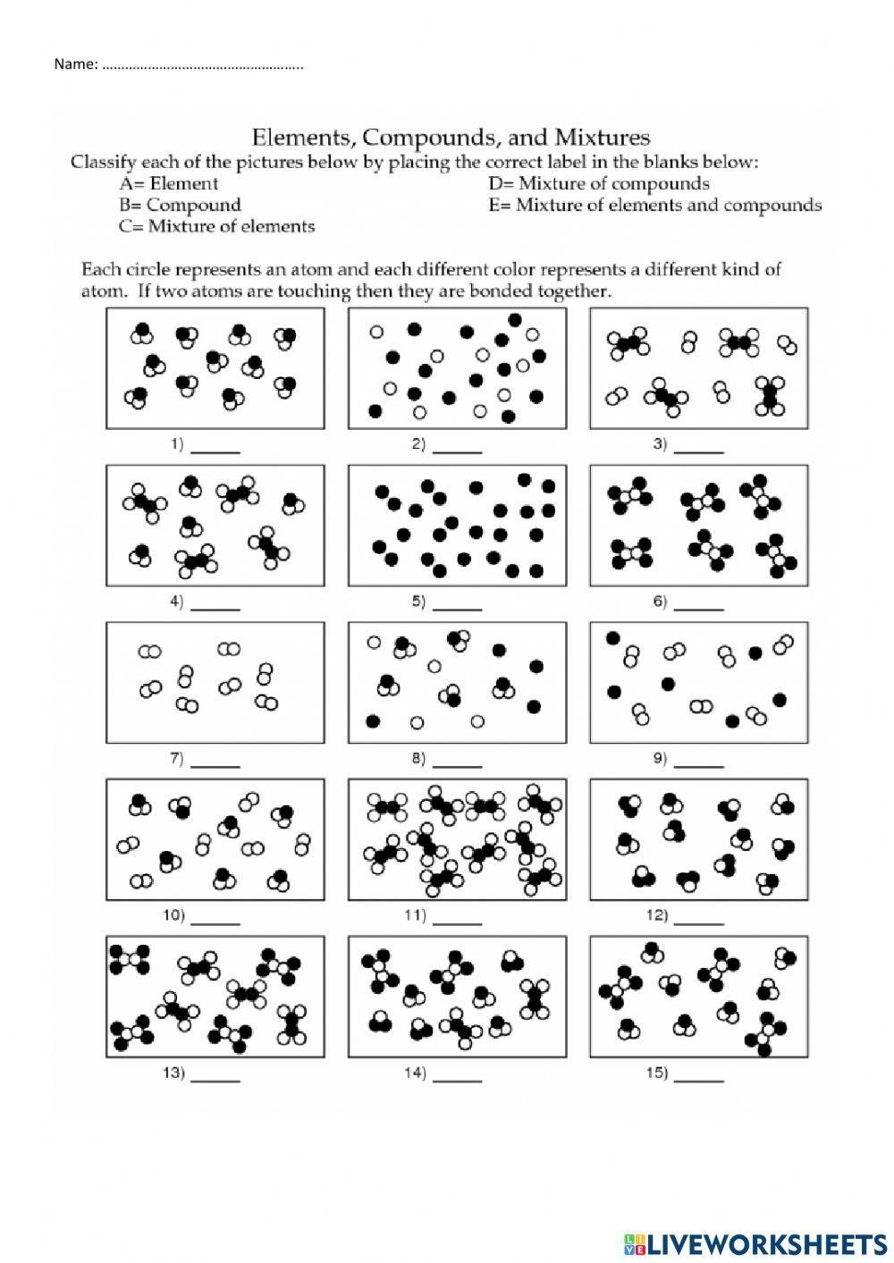 Elements Compounds And Mixtures Interactive Worksheet Live Worksheets Library