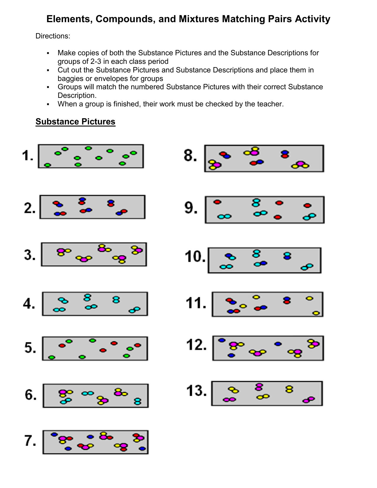 elements compounds mixtures worksheet