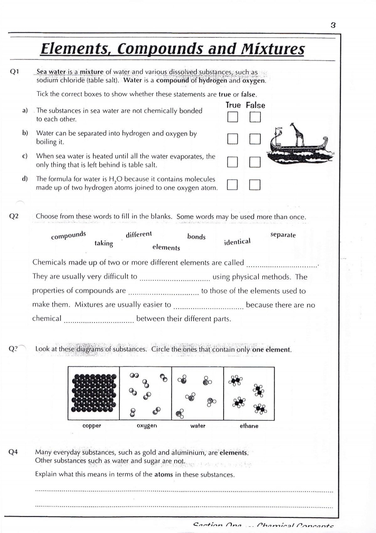 Elements Mixtures Compounds Worksheet pdf DAAScience10