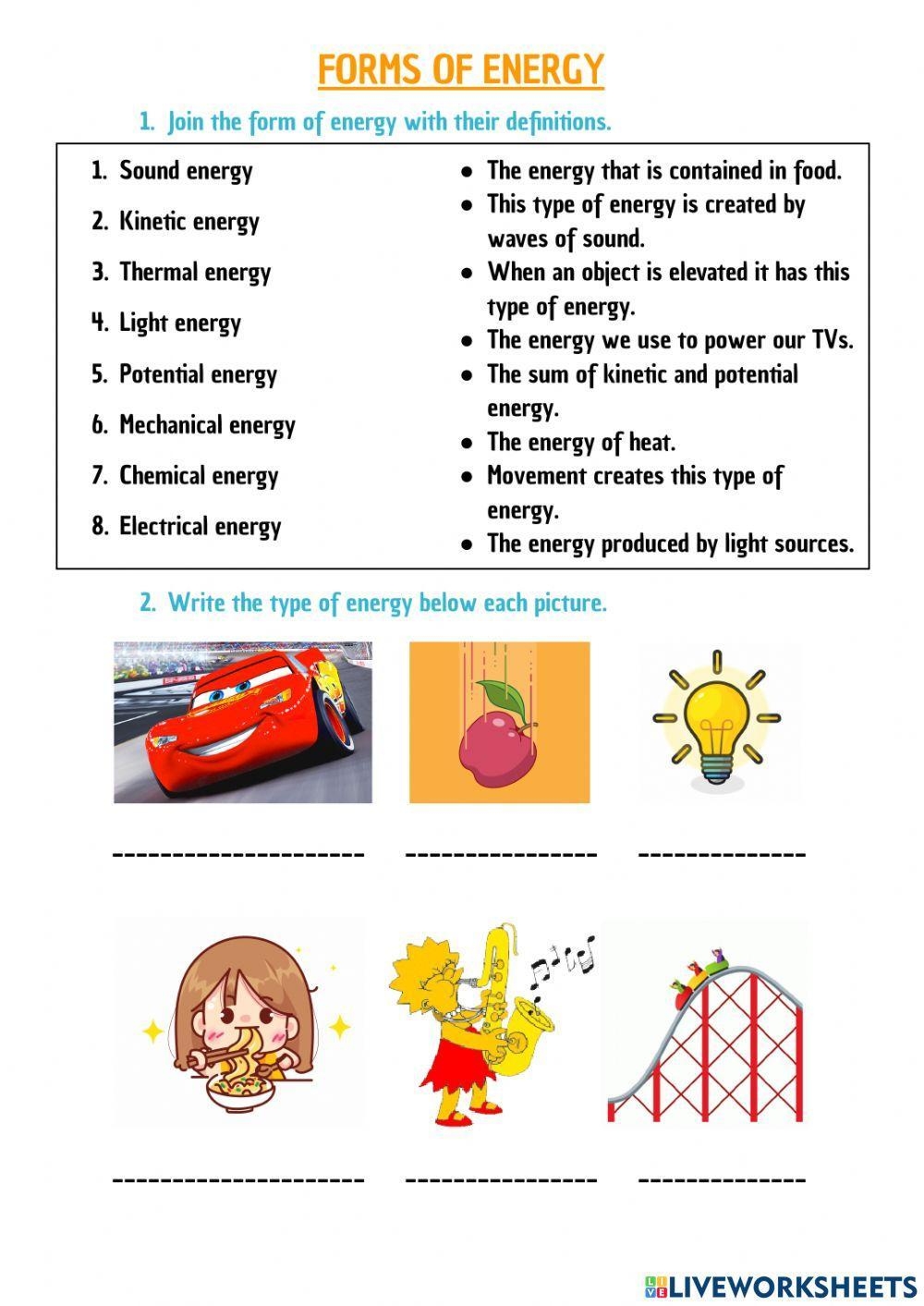 Energy Forms Exercise Live Worksheets Worksheets Library