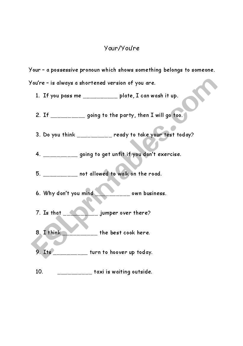 English Worksheets Your And You re English Worksheets Your And You re