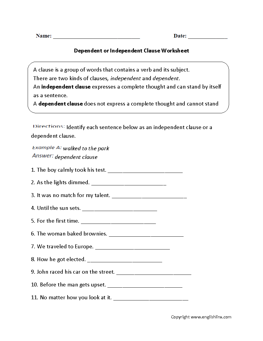 Englishlinx Clauses Worksheets