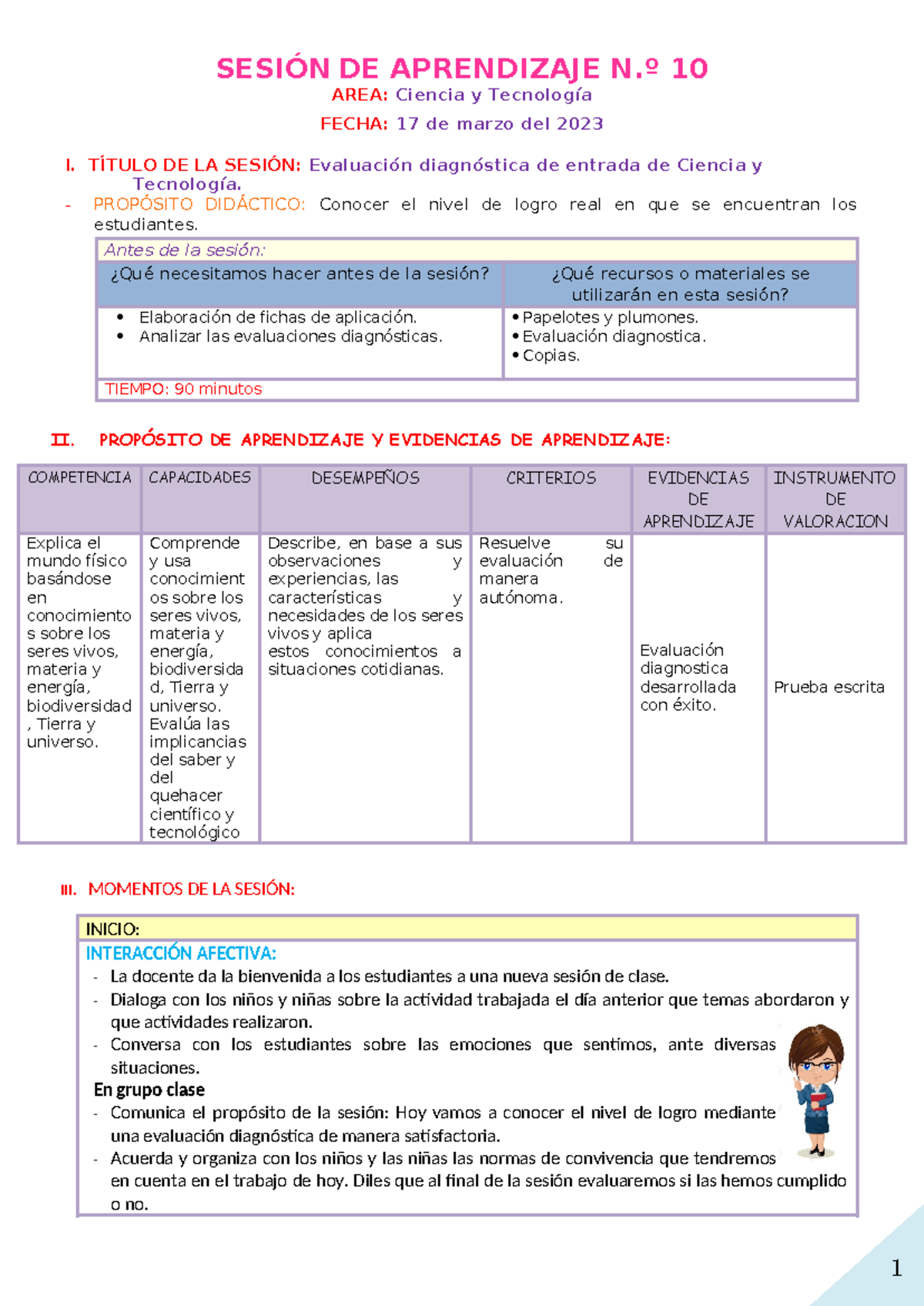 Evaluaci n Diagn stica De Entrada En Ciencia Y Tecnolog a Sesi n 10 Studocu
