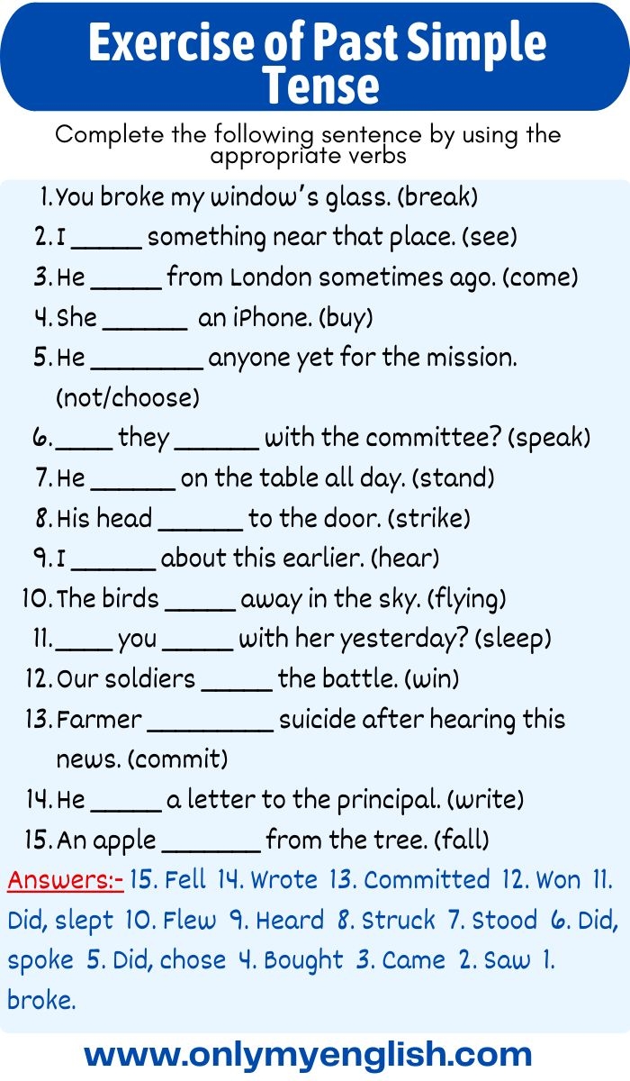 Exercises Past Simple Tense With Answers Exercises Past Simple Tense With Answers