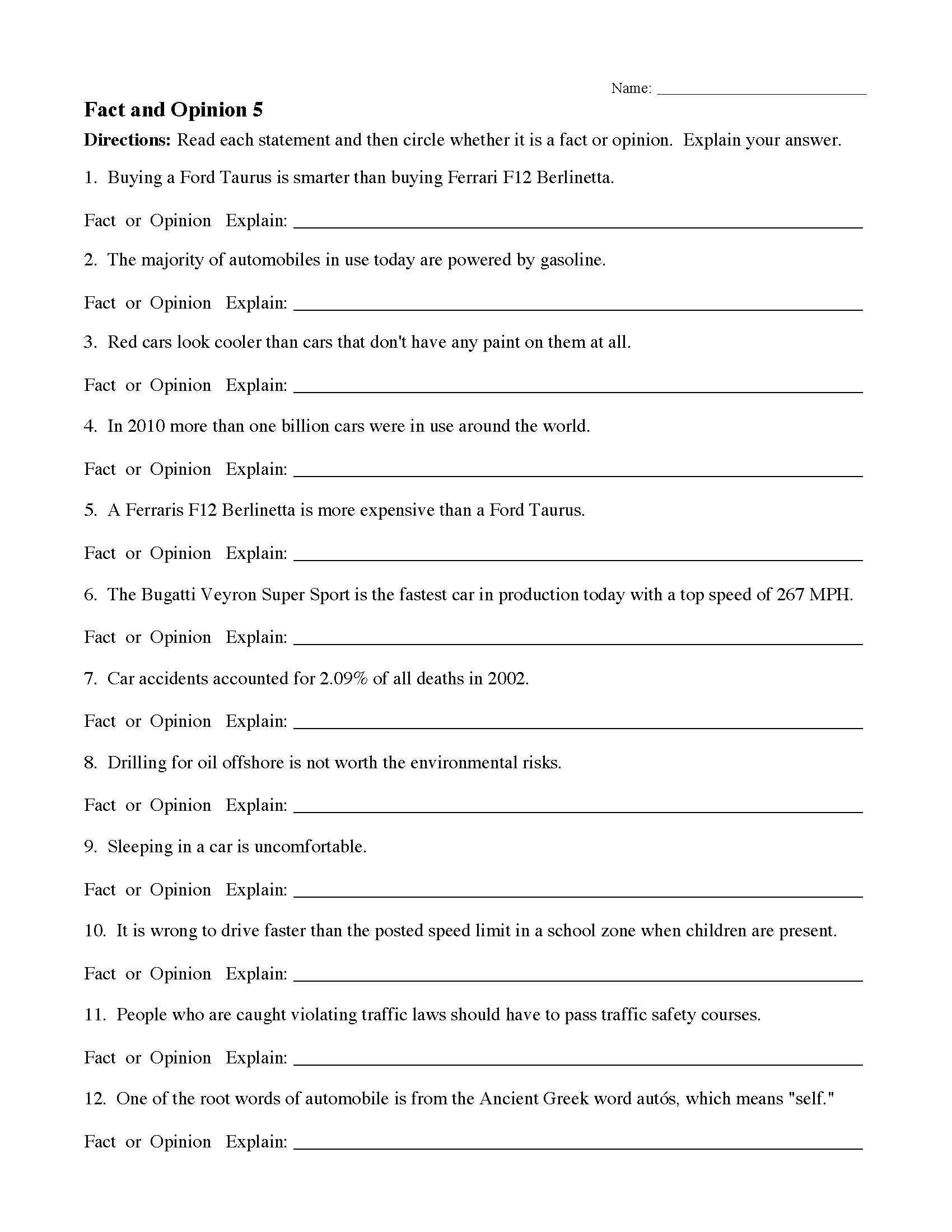 Fact And Opinion Worksheets Reading Comprehension