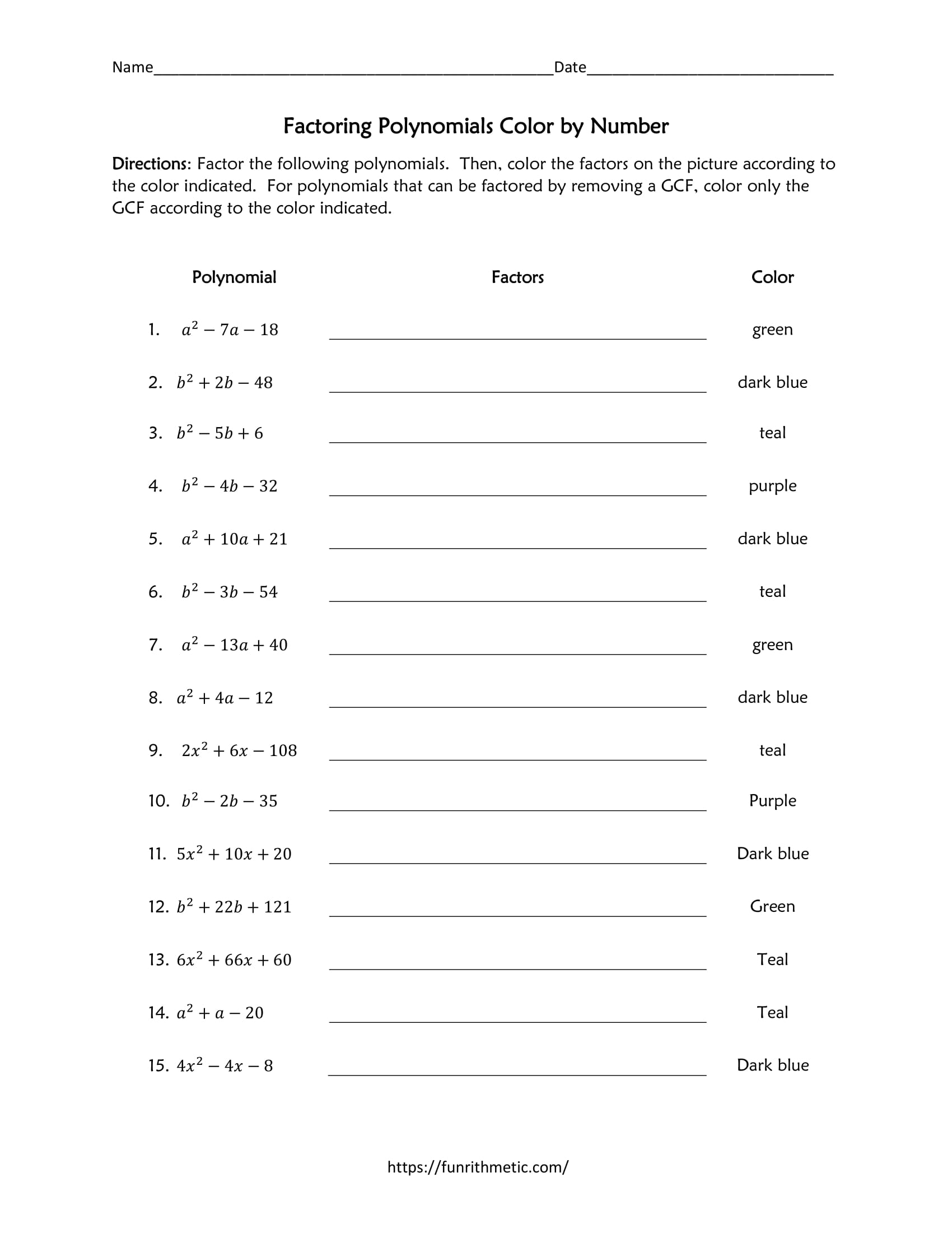 worksheets for factoring polynomials