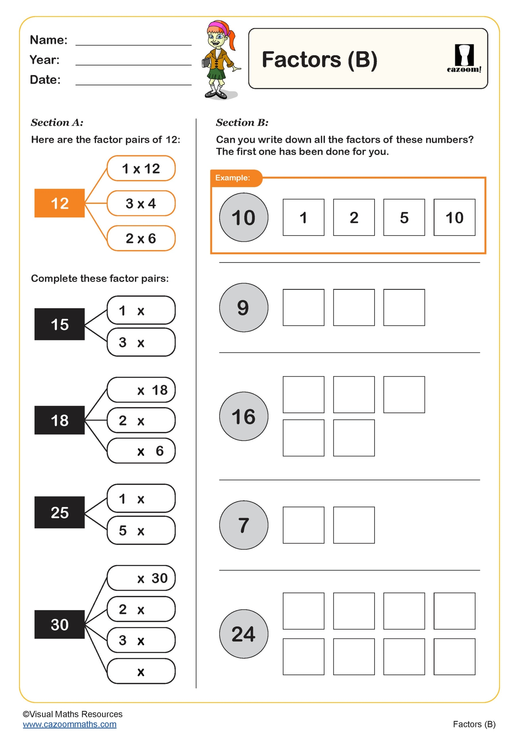Factors B Worksheet Key Stage 2 PDF Number Worksheets