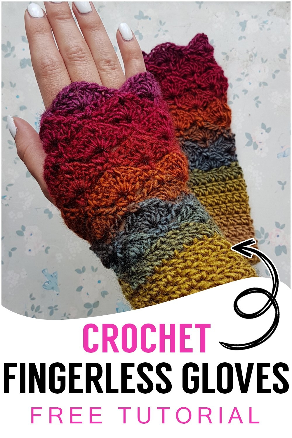 Fantail Shell Stitch Fingerless Gloves Free Video Tutorial Written Pattern Hooked By Robin