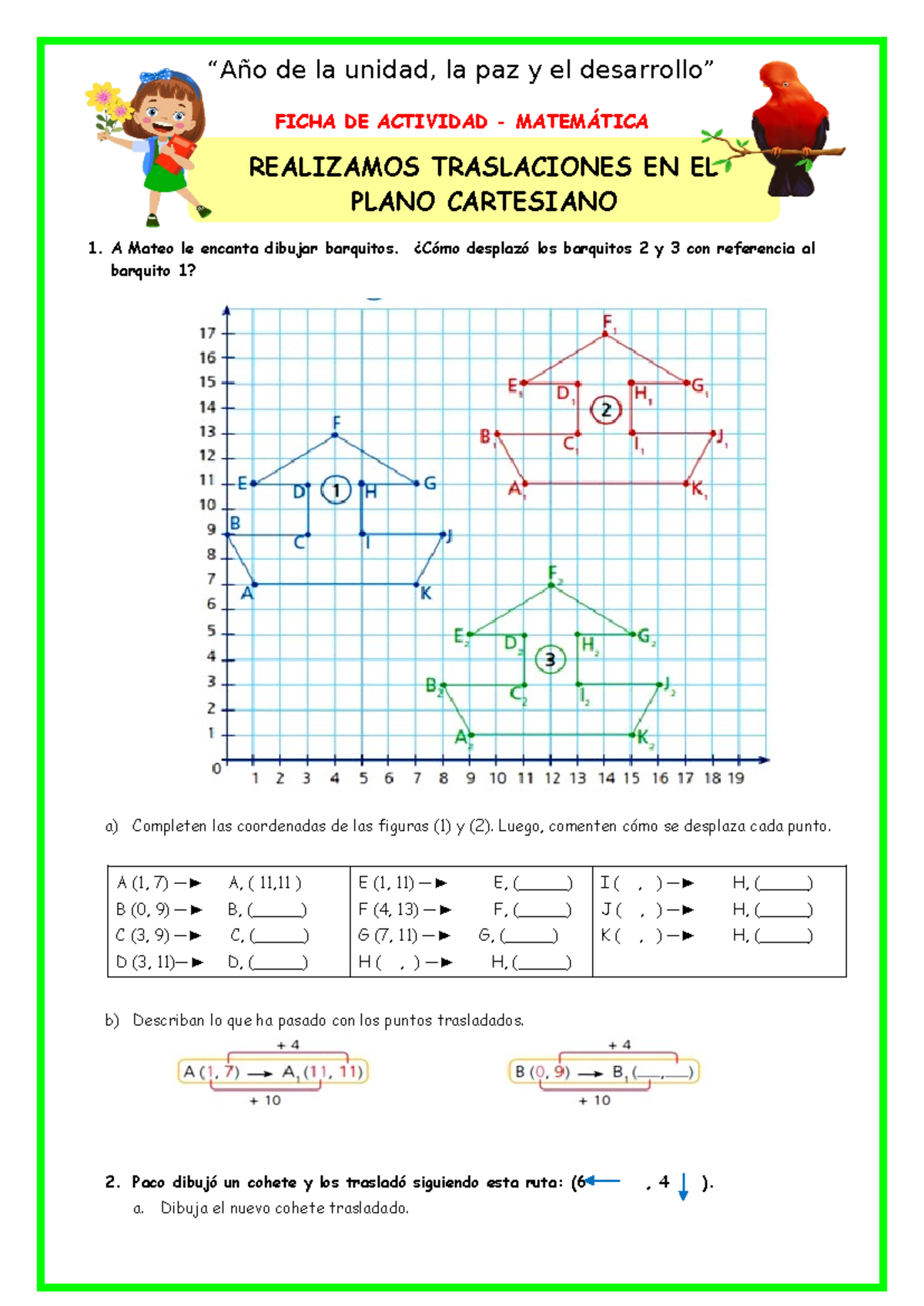 Ficha De Actividad MIER MAT Traslaciones En El Plano Cartesiano Studocu