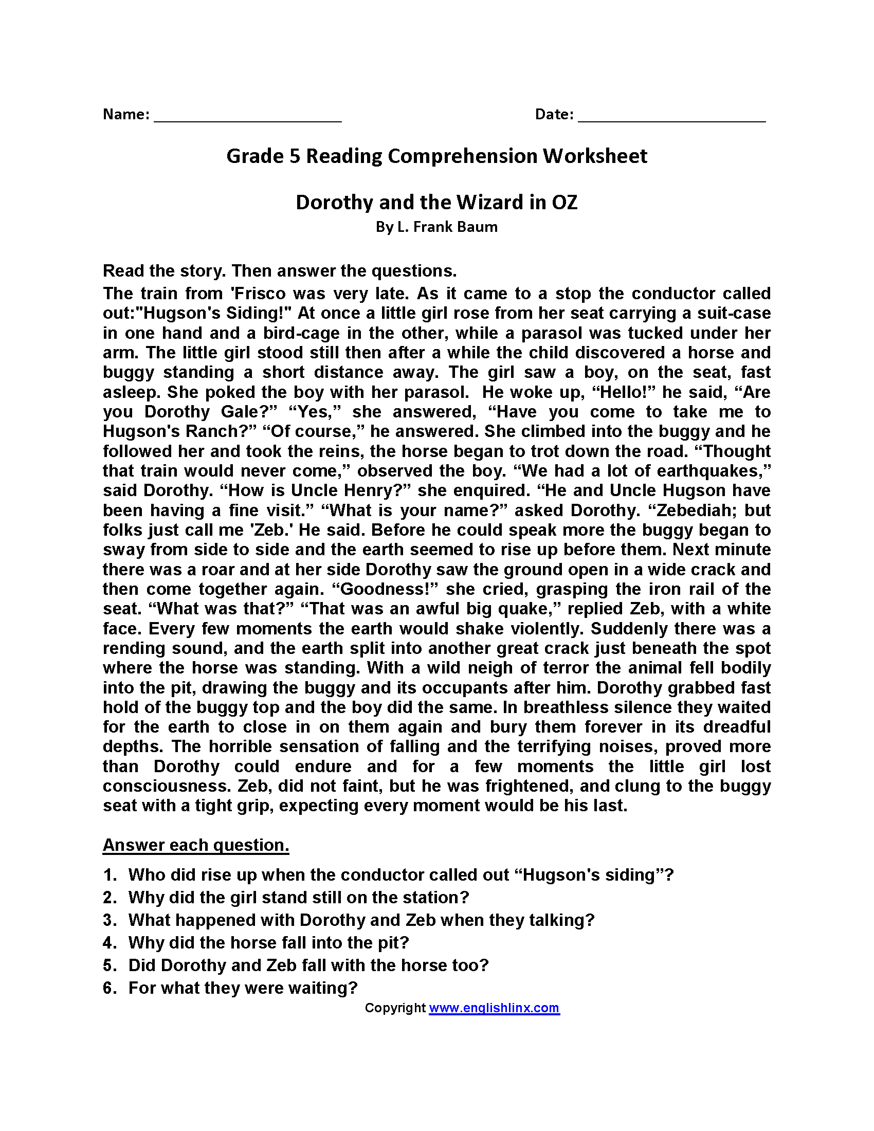 Fifth Grade Reading Worksheets Improve Fluency Vocabulary