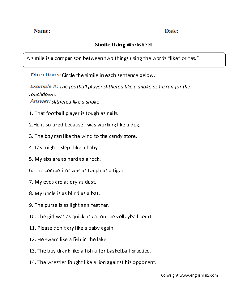 Figurative Language Worksheets Definitions Examples Practice Activities