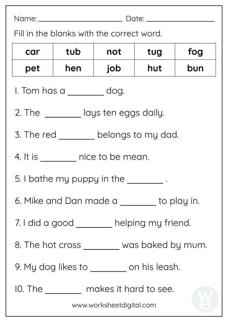Fill In The Blanks Worksheet Digital Worksheets Library