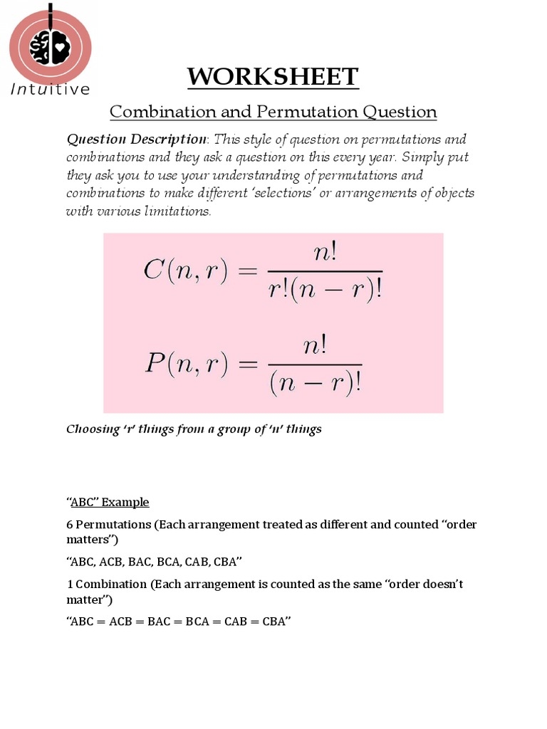 Fillable Online Worksheet 1 Counting Permutations Combinations Worksheets Library Fillable Online Worksheet 1 Counting Permutations Combinations Worksheets Library