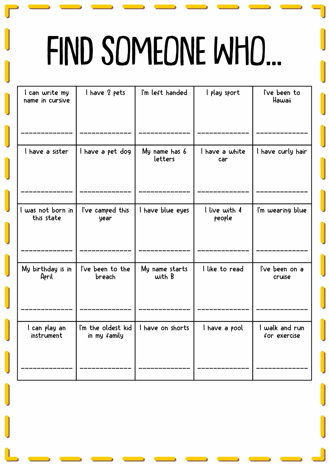 Find Someone Who Game Classroom Management Twinkl USA Worksheets Library