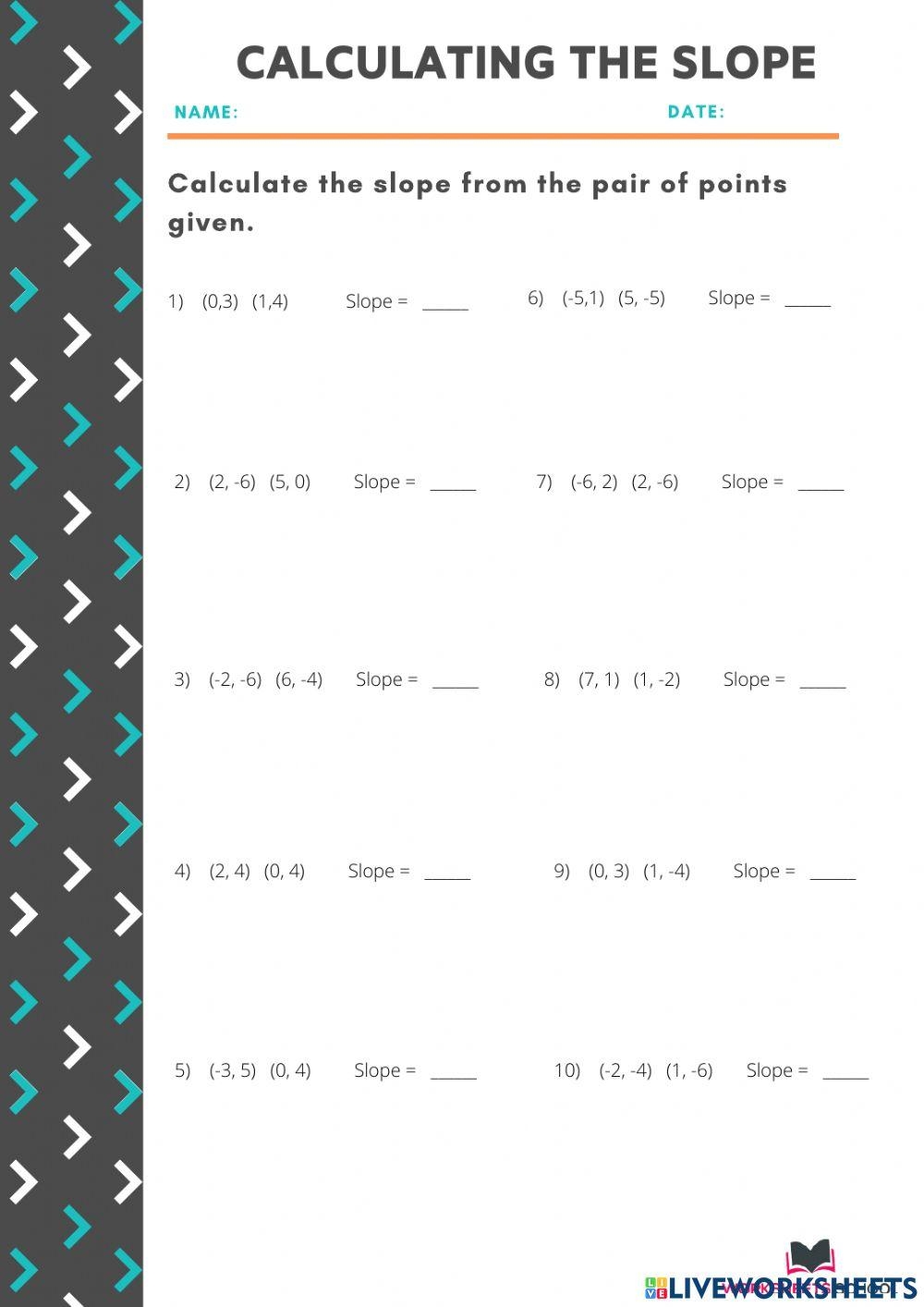 Find The Slope Of A Line From 2 Points Online Exercise For Live Worksheets Library