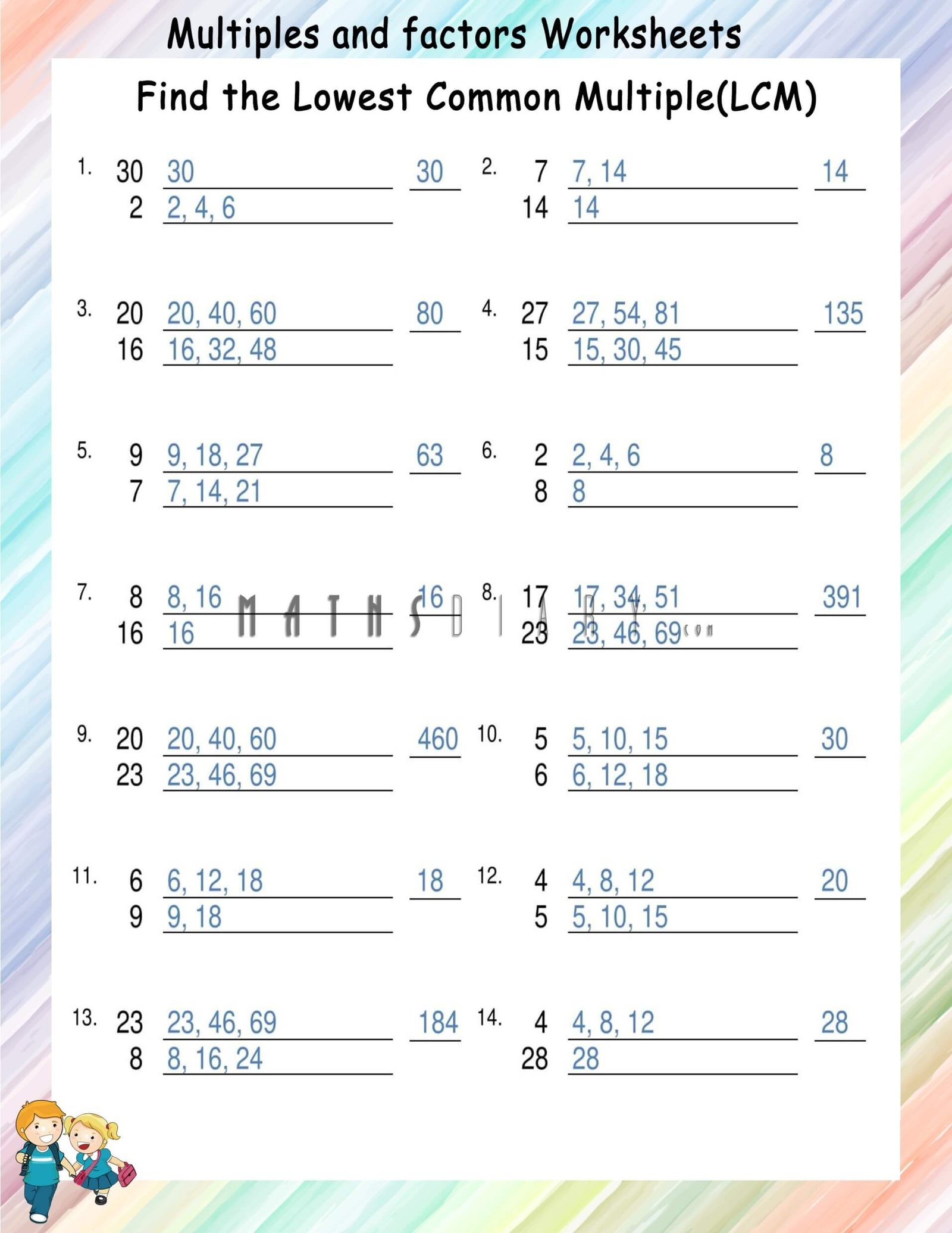 Finding Lowest Common Multiples Worksheets Math Worksheets MathsDiary Finding Lowest Common Multiples Worksheets Math Worksheets MathsDiary