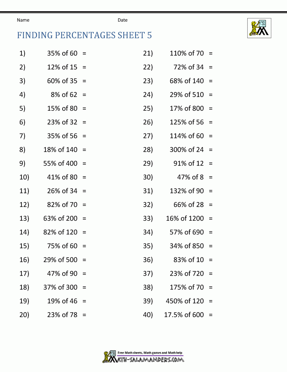 Finding Percentage Worksheets Worksheets Library