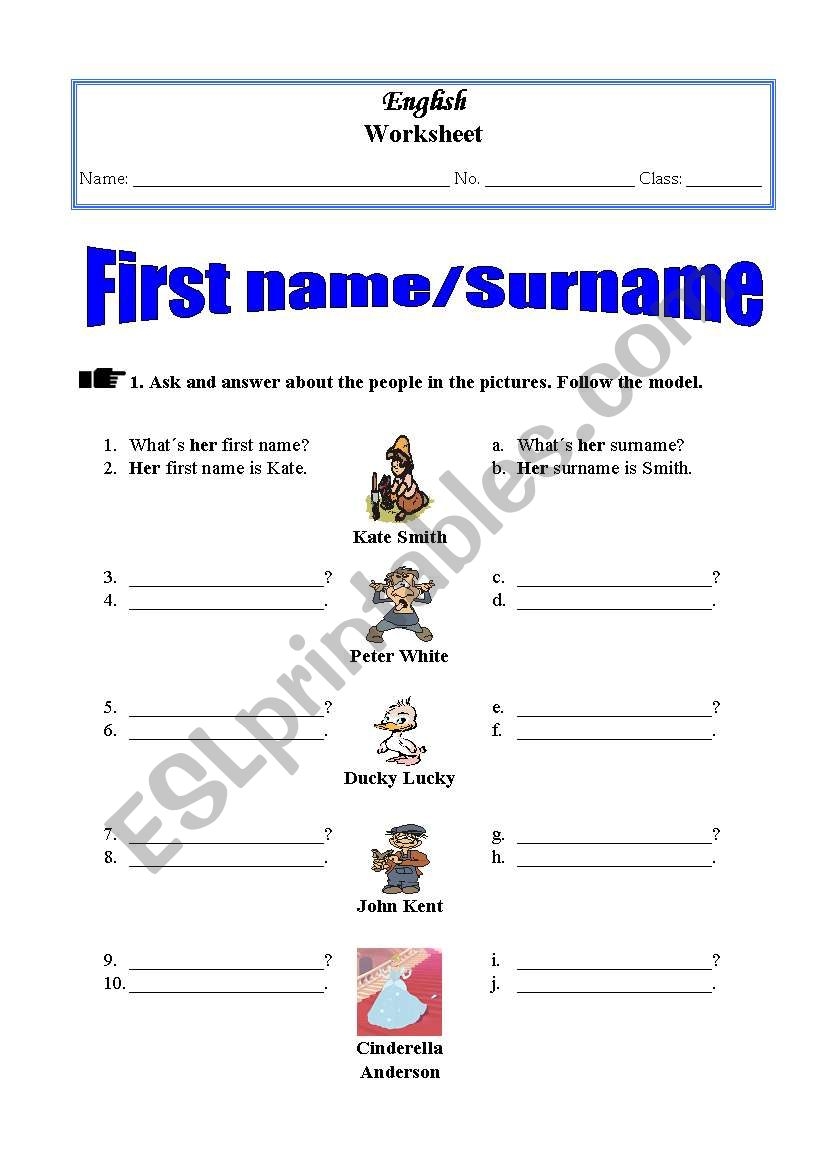 First Name And Surname Worksheet ESL Worksheet By Jenna M Worksheets Library