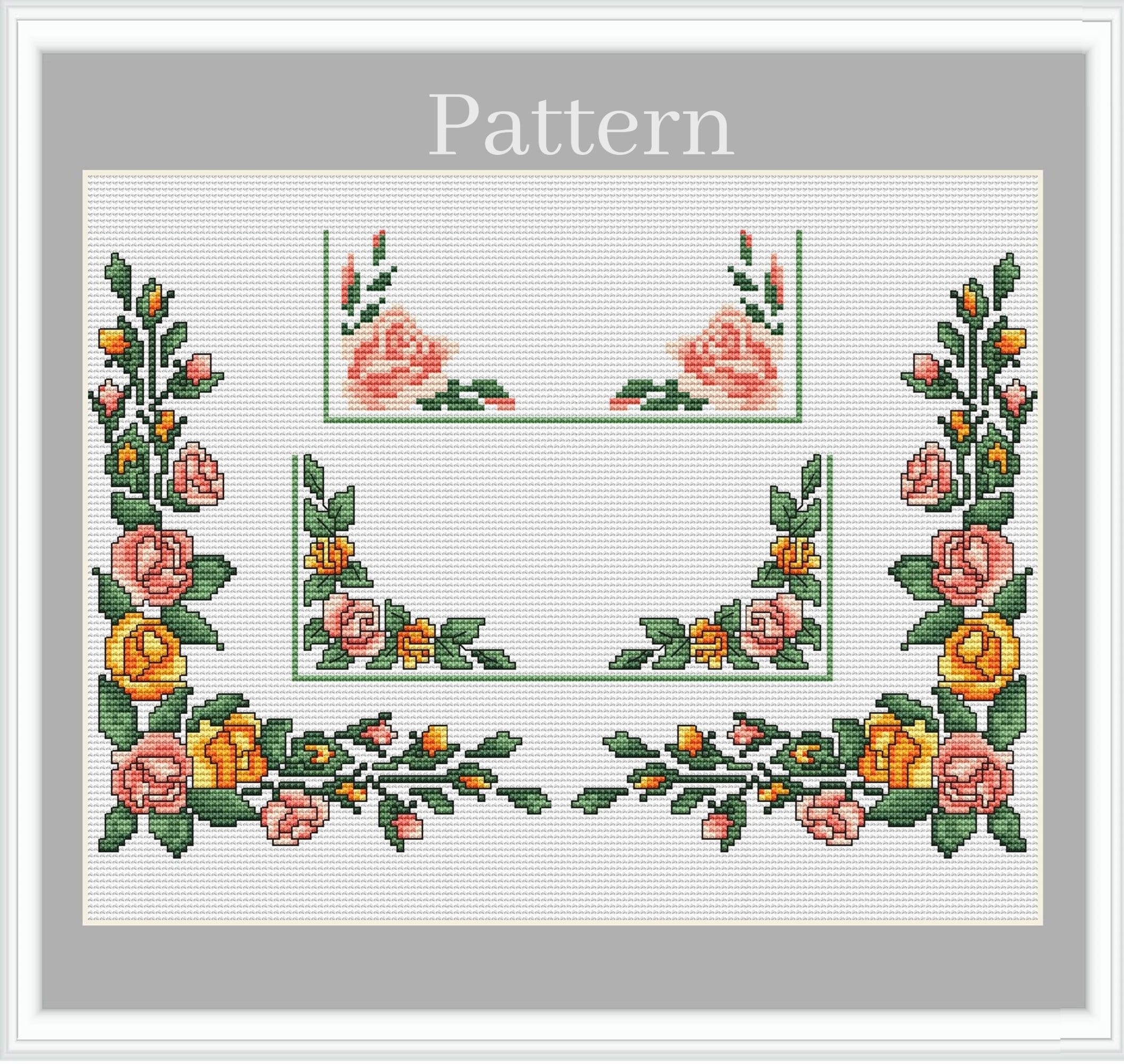 Floral Corners Cross Stitch Pattern Rose Borders Square Frames Etsy