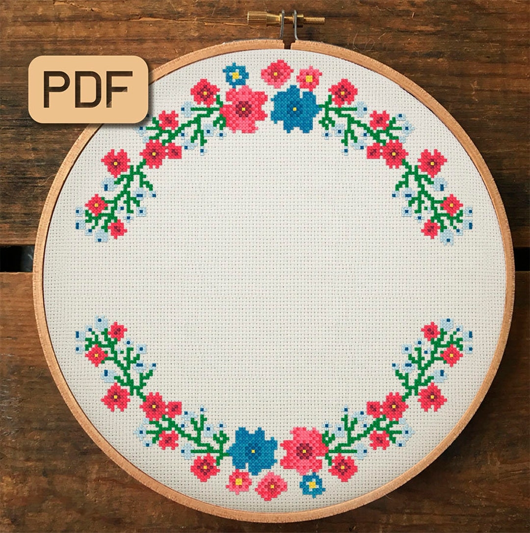 Floral Wreath Cross Stitch Pattern Flower Border Design PDF Etsy