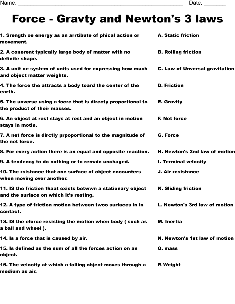 Force Gravty And Newton s 3 Laws Worksheet WordMint Force Gravty And Newton s 3 Laws Worksheet WordMint