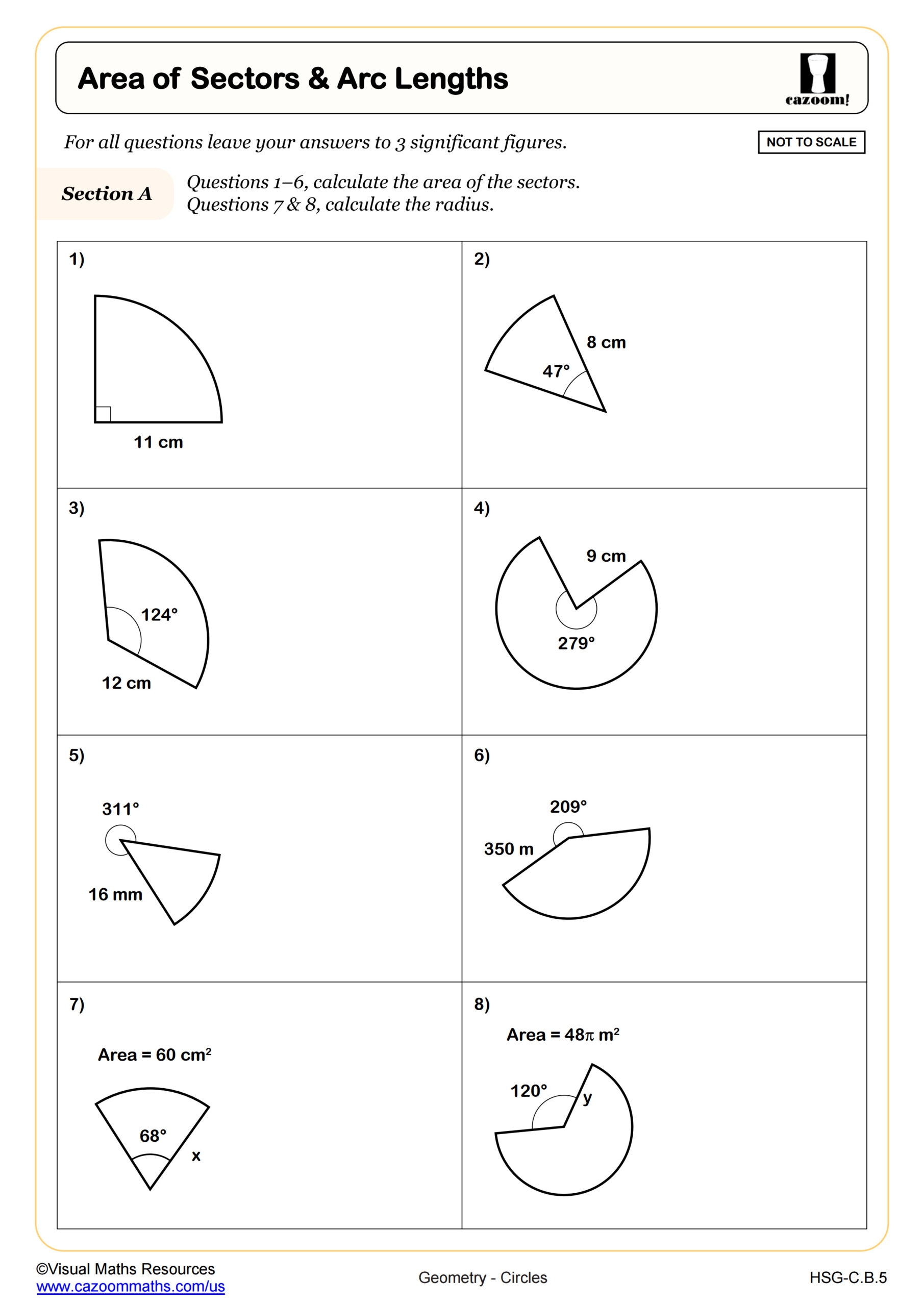 Formula For Area Of Arc Length Sectors Worksheet PDF Printable Geometry Worksheet Cazoom Math