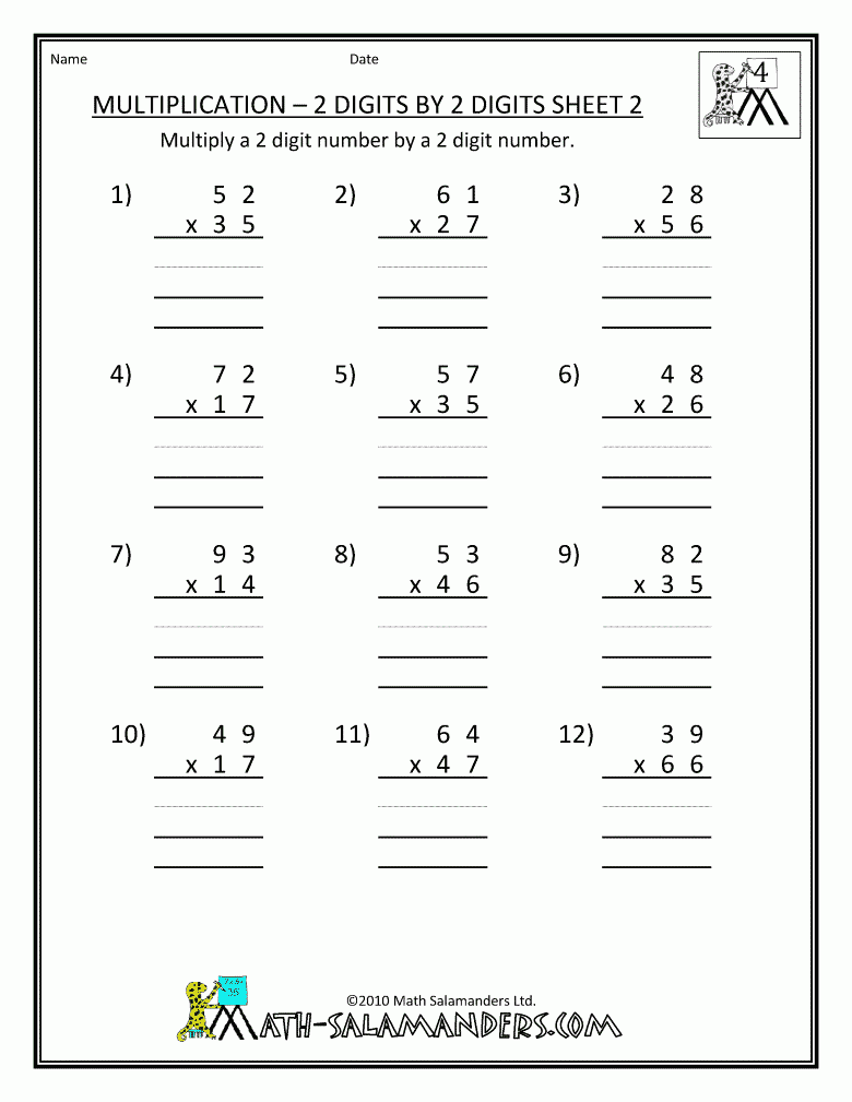 two digit by two digit multiplication worksheets