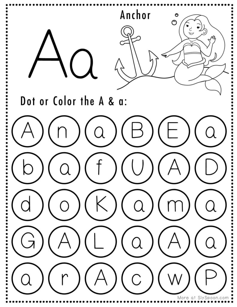 Free Alphabet Do A Dot Printables Worksheets Letter A Mermaid Themed Sly Spoon
