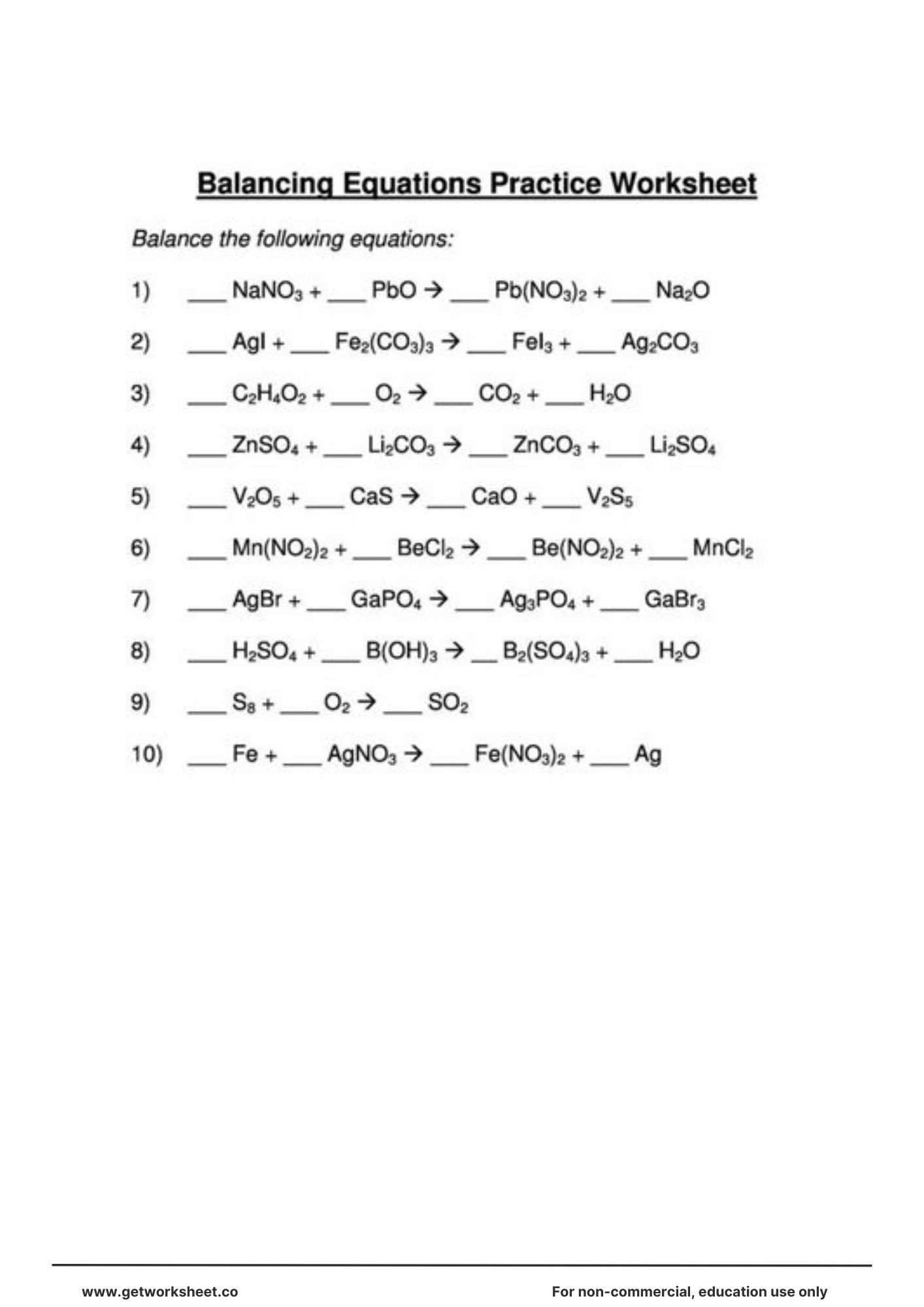 Free Balancing Equations Worksheets Worksheets Get Worksheet