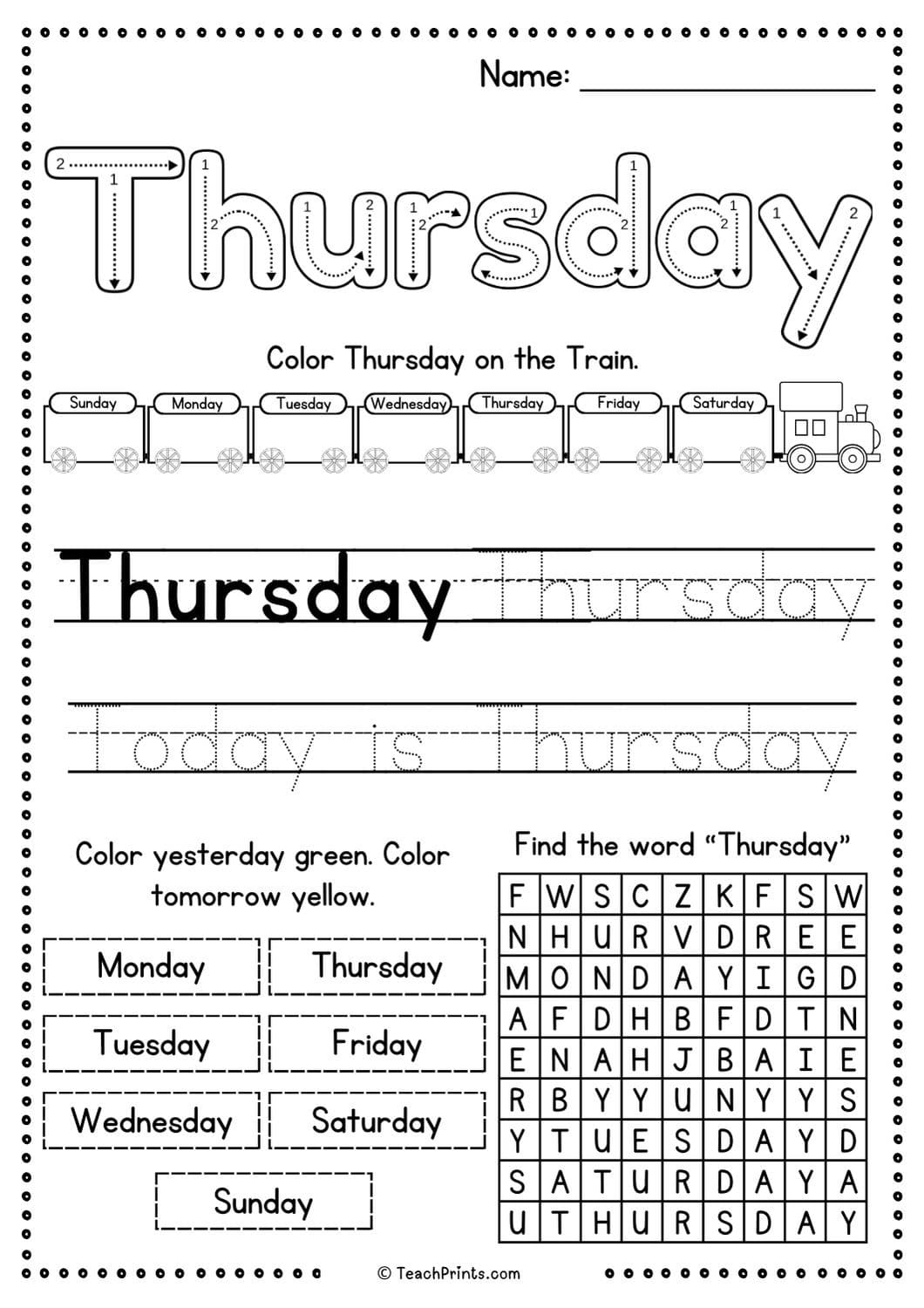 Free Days Of The Week Worksheets Teach Prints Free Days Of The Week Worksheets Teach Prints