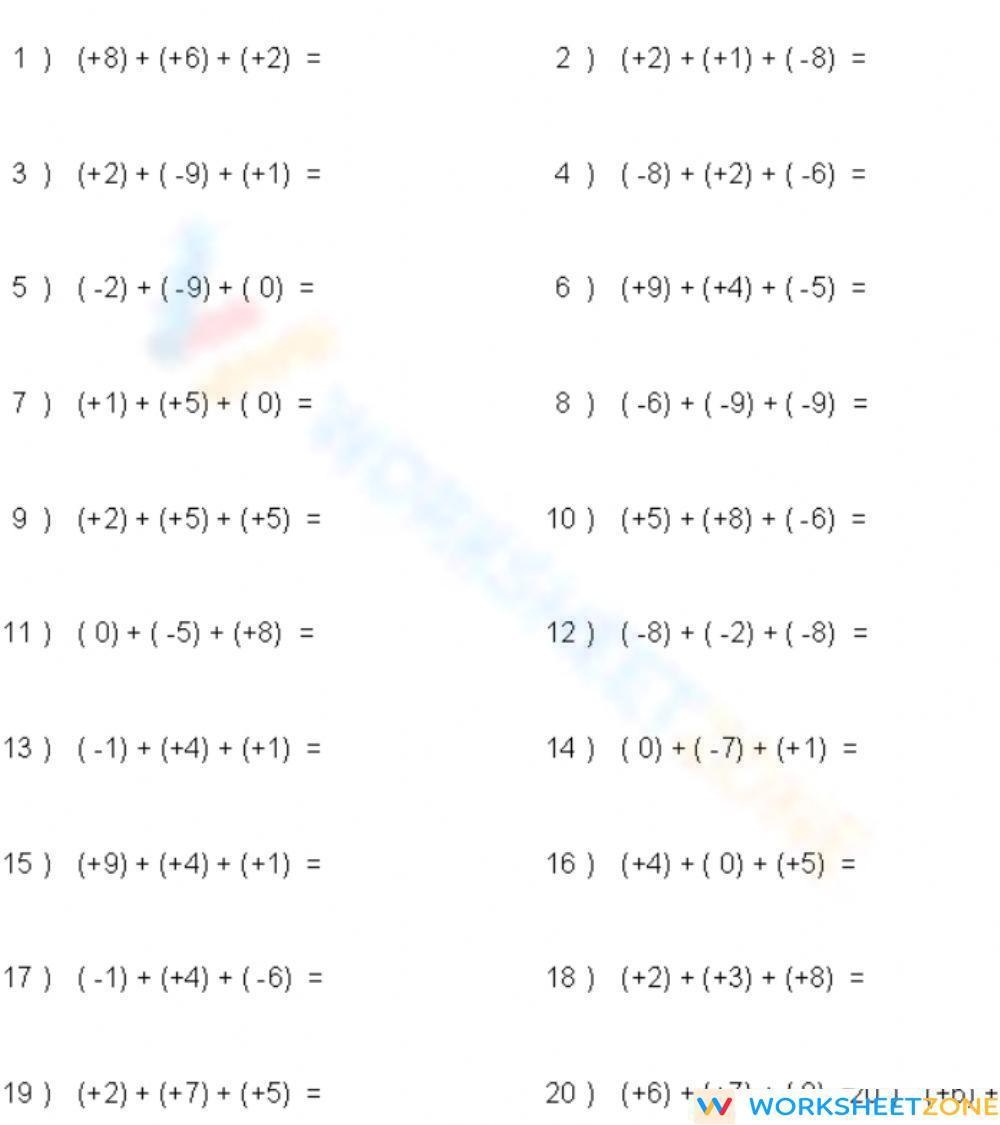 Free Printable amp Interactive Adding Integers Worksheets Worksheets Library