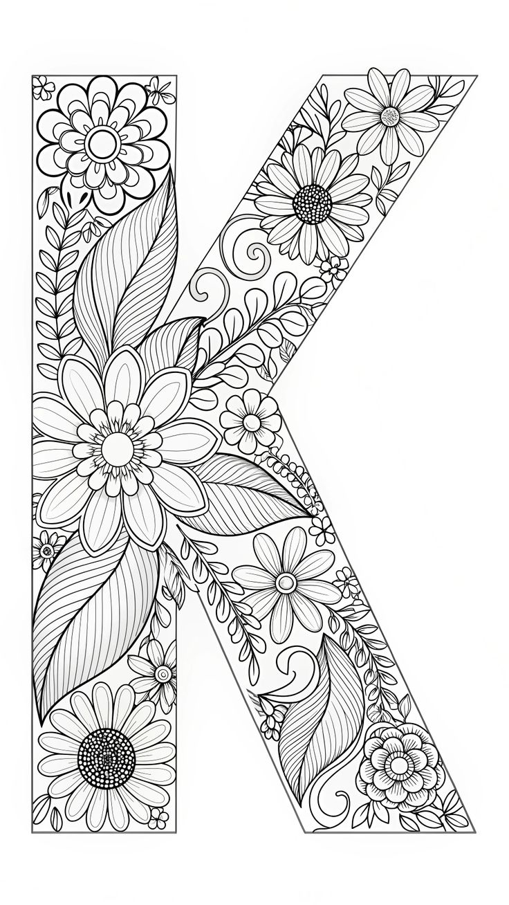 FREE Printable Floral Letter K Coloring Page For Kids ABC Learning 