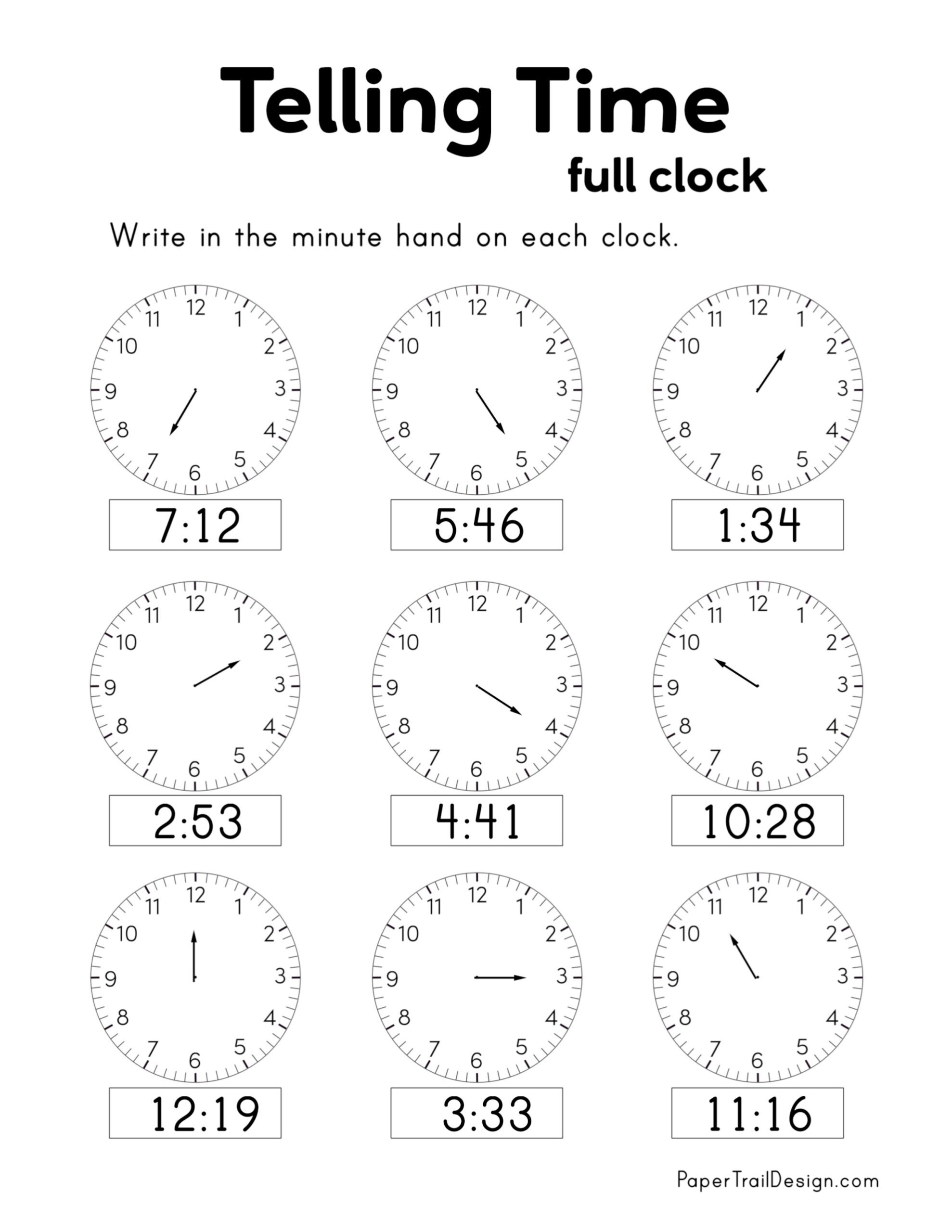 Free Printable Telling Time Worksheets Paper Trail Design