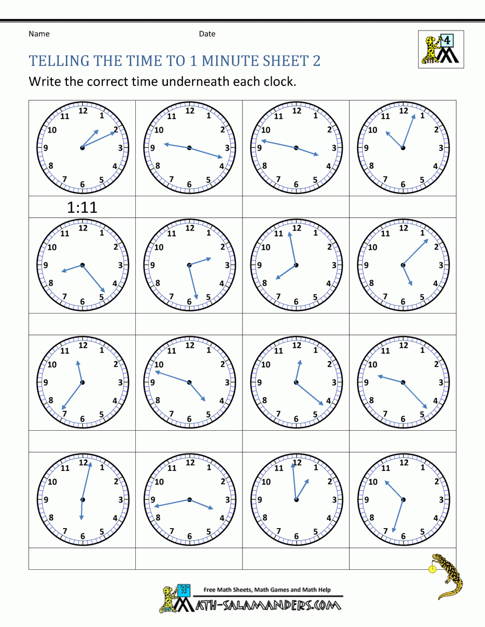 Free time worksheets telling the time to 1 min 2 gif 1000 1294 