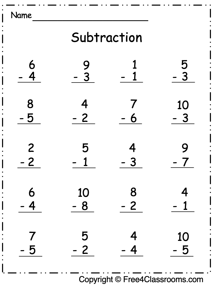 Free Vertical Subtraction Worksheet 1 Digit Free Worksheets Free4Classrooms