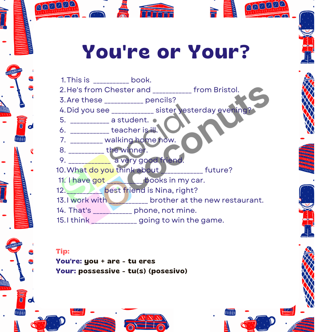 FREE Your Or You re Worksheet English Spanish FREE Your Or You re Worksheet English Spanish