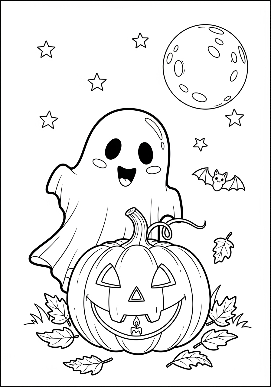 Friendly Ghost With Pumpkin Coloring Page Printable Fun Friendly Ghost With Pumpkin Coloring Page Printable Fun