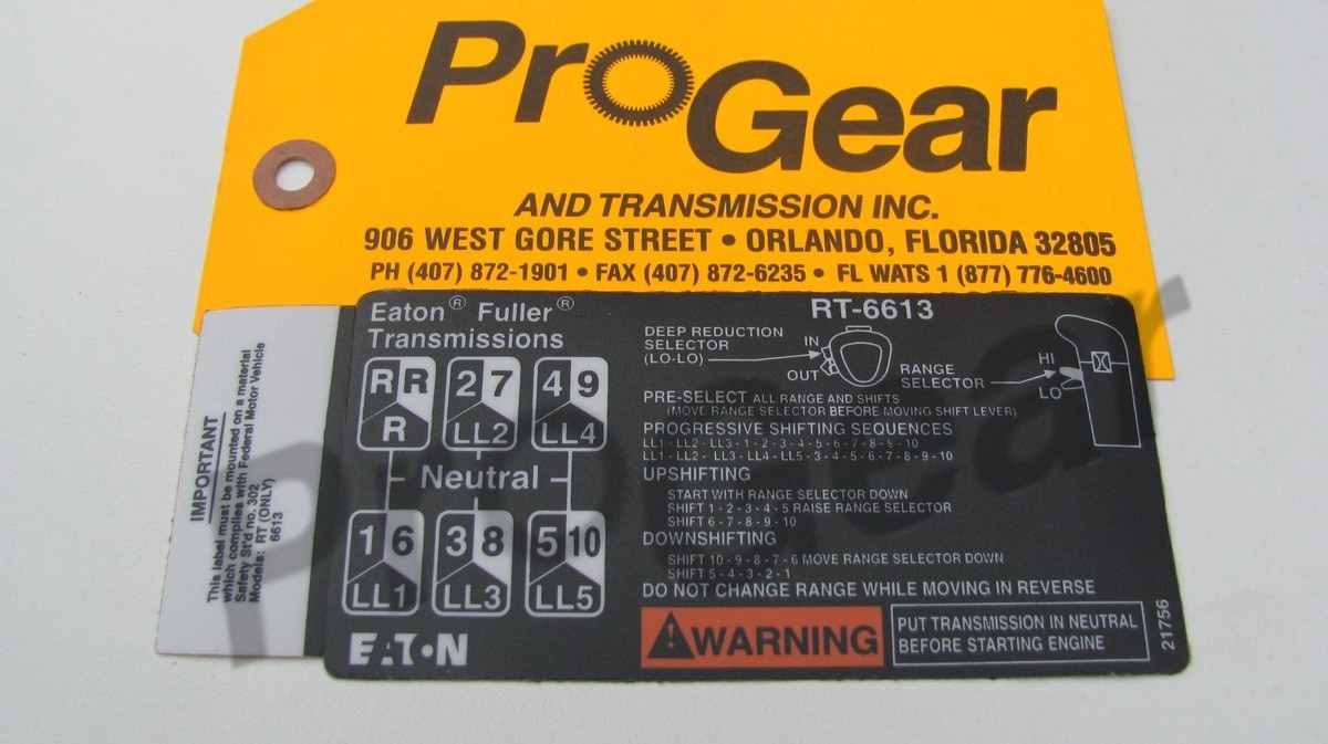Fuller Transmission 13 Speed RT6613 Shift Pattern RT613 21756 EBay Fuller Transmission 13 Speed RT6613 Shift Pattern RT613 21756 EBay
