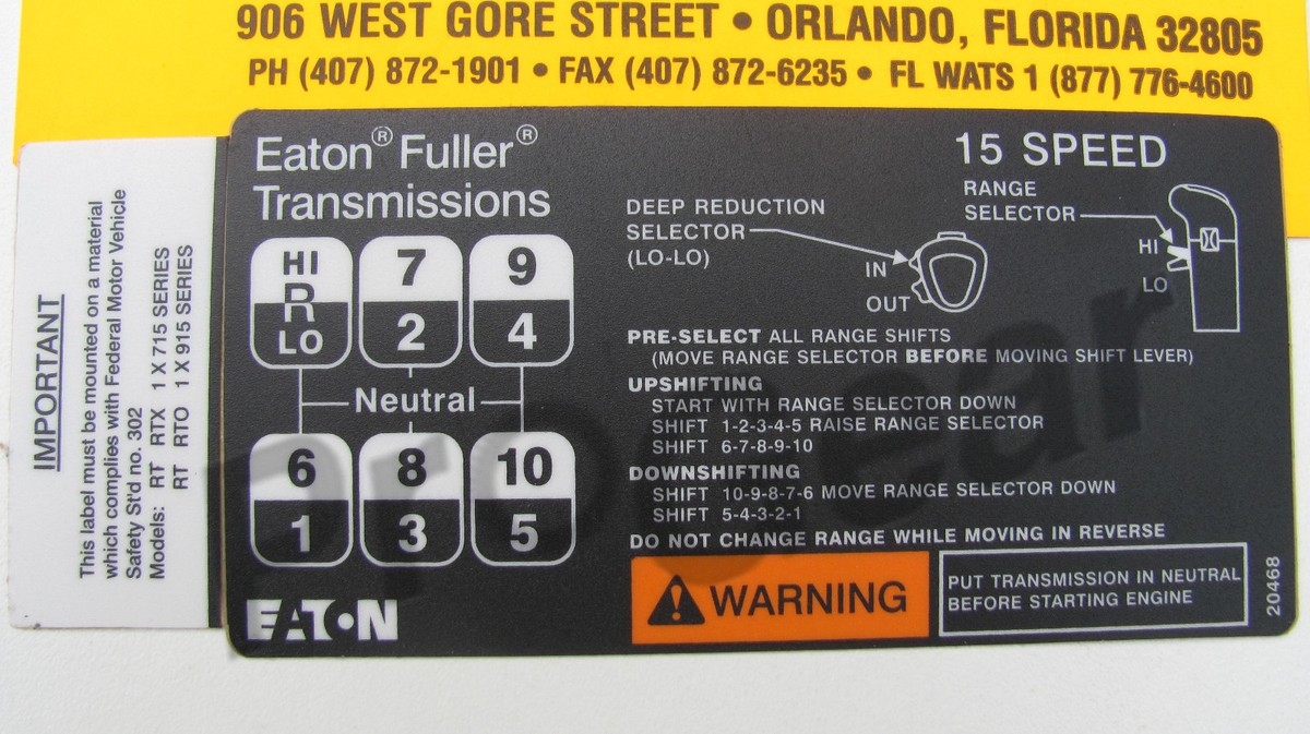 Fuller Transmission RT RTO RTX 15 Speed Shift Pattern 20468 EBay de