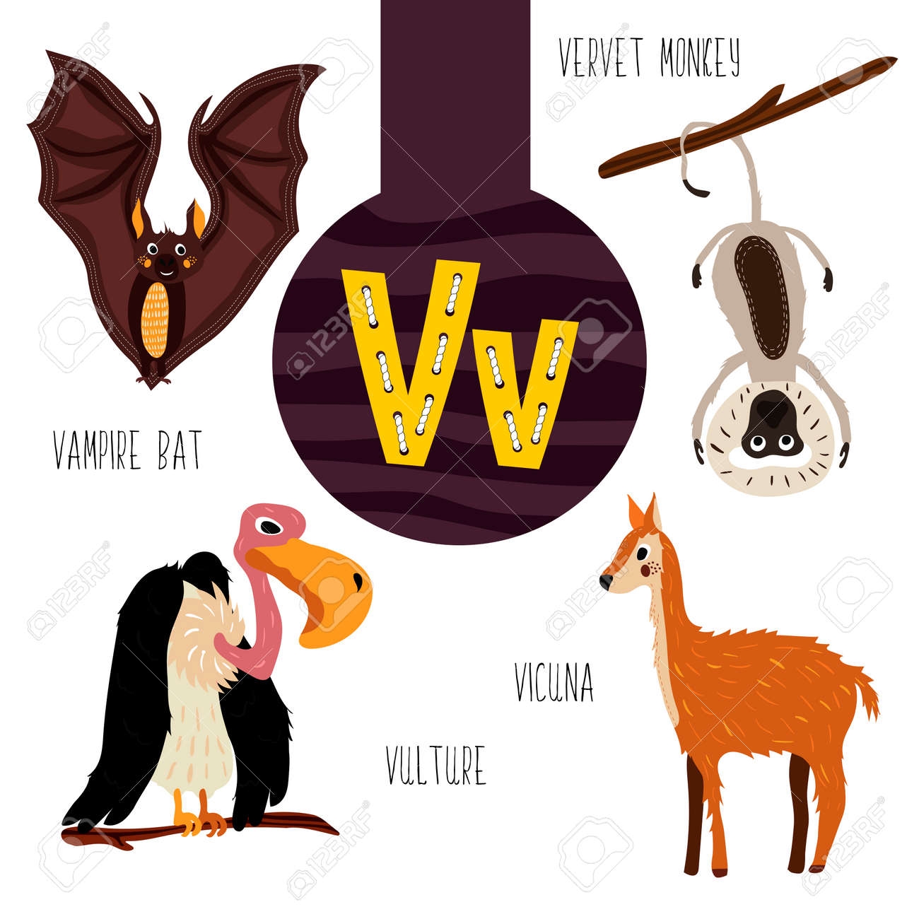 Fun Animal Letters Of The Alphabet For The Development And Learning Of Preschool Children Set Of Cute Forest Domestic And Marine Animals With The Letter V Vector Illustration Royalty Free SVG Cliparts Fun Animal Letters Of The Alphabet For The Development And Learning Of Preschool Children Set Of Cute Forest Domestic And Marine Animals With The Letter V Vector Illustration Royalty Free SVG Cliparts