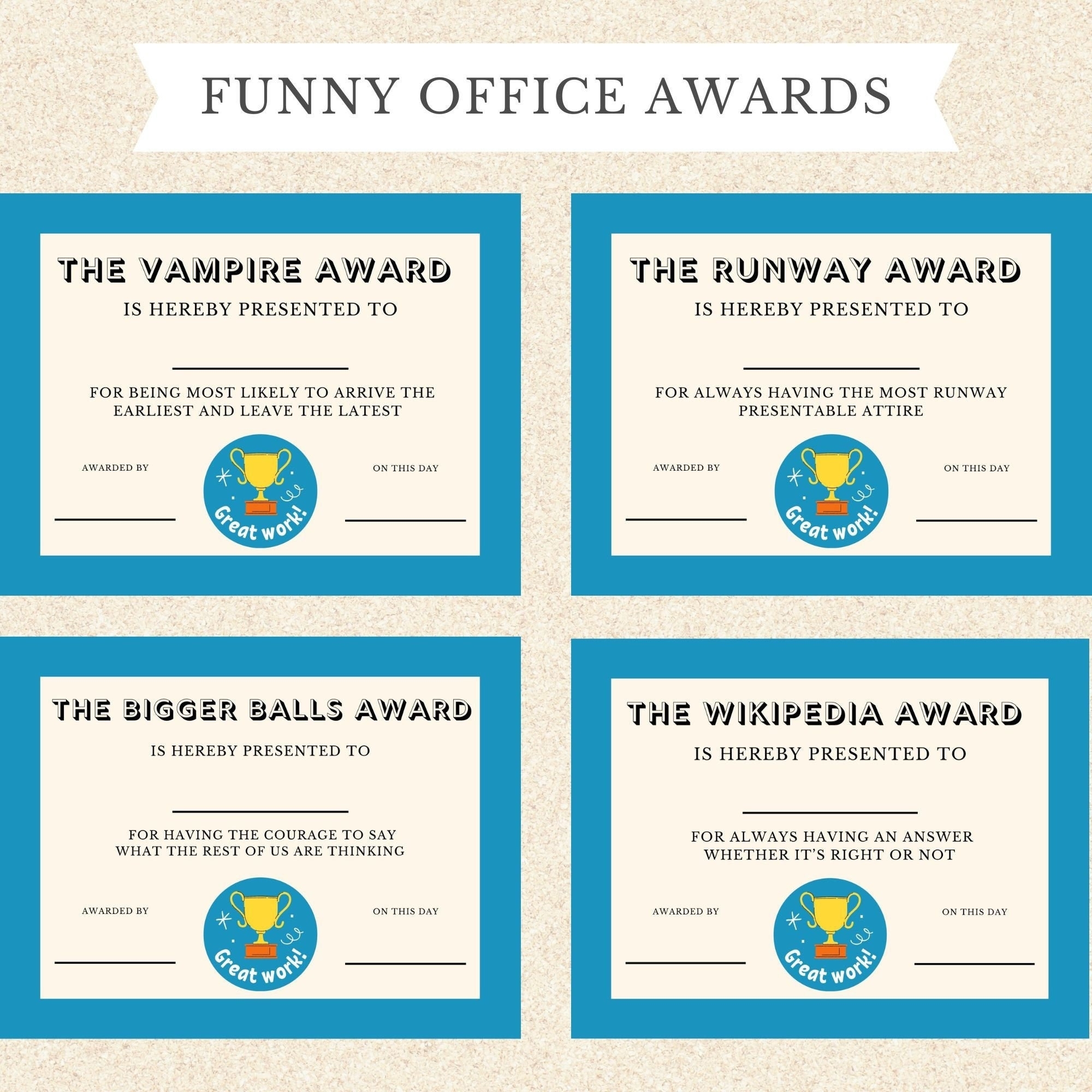 Funny Office Awards Printable Employee Award Bundle digital Download Etsy