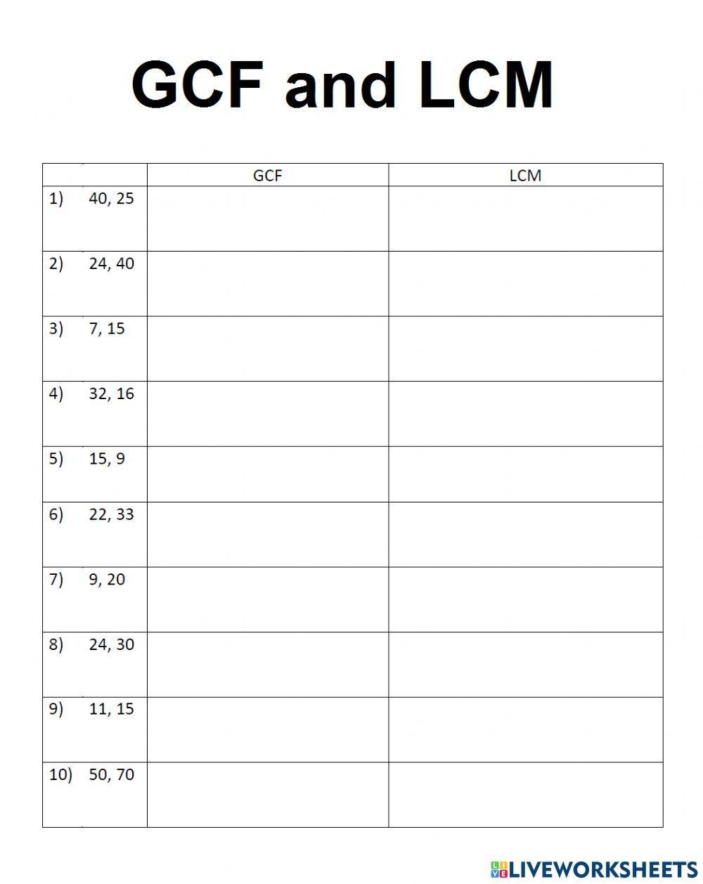 GCF And LCM Live Worksheets Worksheets Library