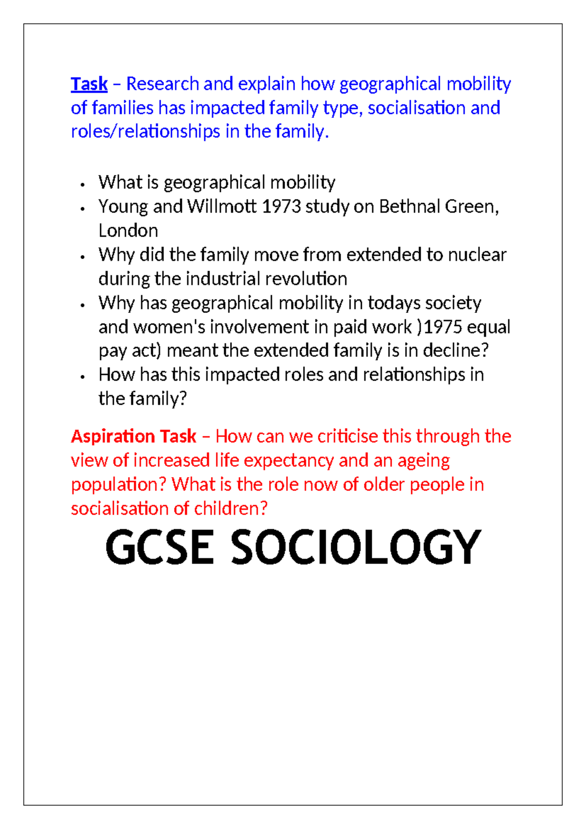 GCSE Sociology Families Households Revision Workbook Studocu GCSE Sociology Families Households Revision Workbook Studocu