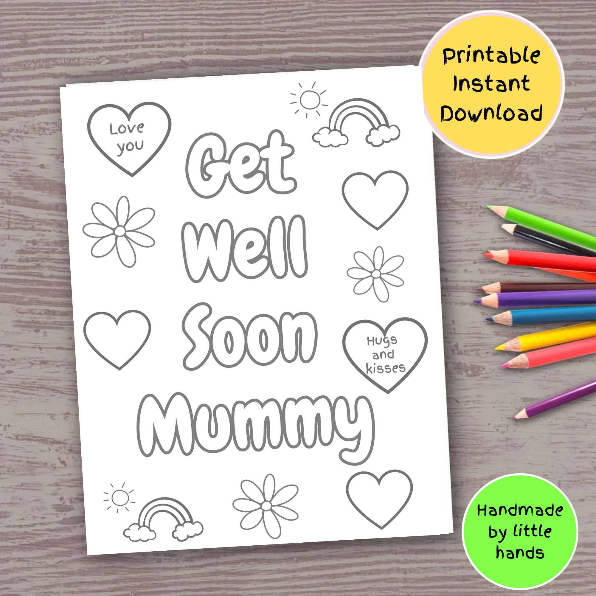 Get Well Soon Mummy Coloring Page Kids Printable Card digital Download Etsy New Zealand