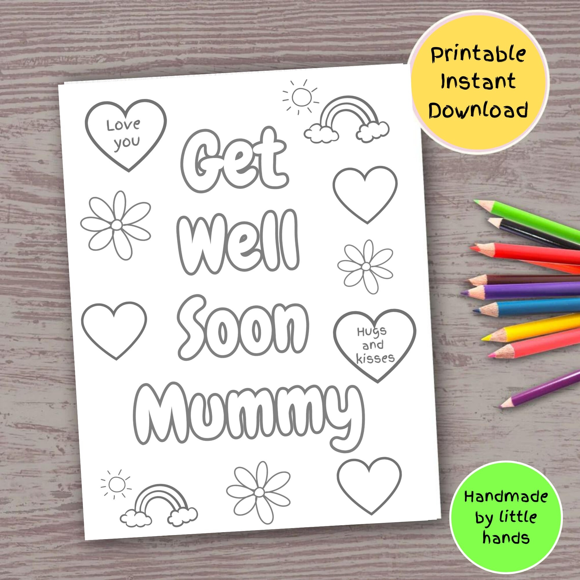 Get Well Soon Mummy Coloring Page Kids Printable Card digital Download Etsy