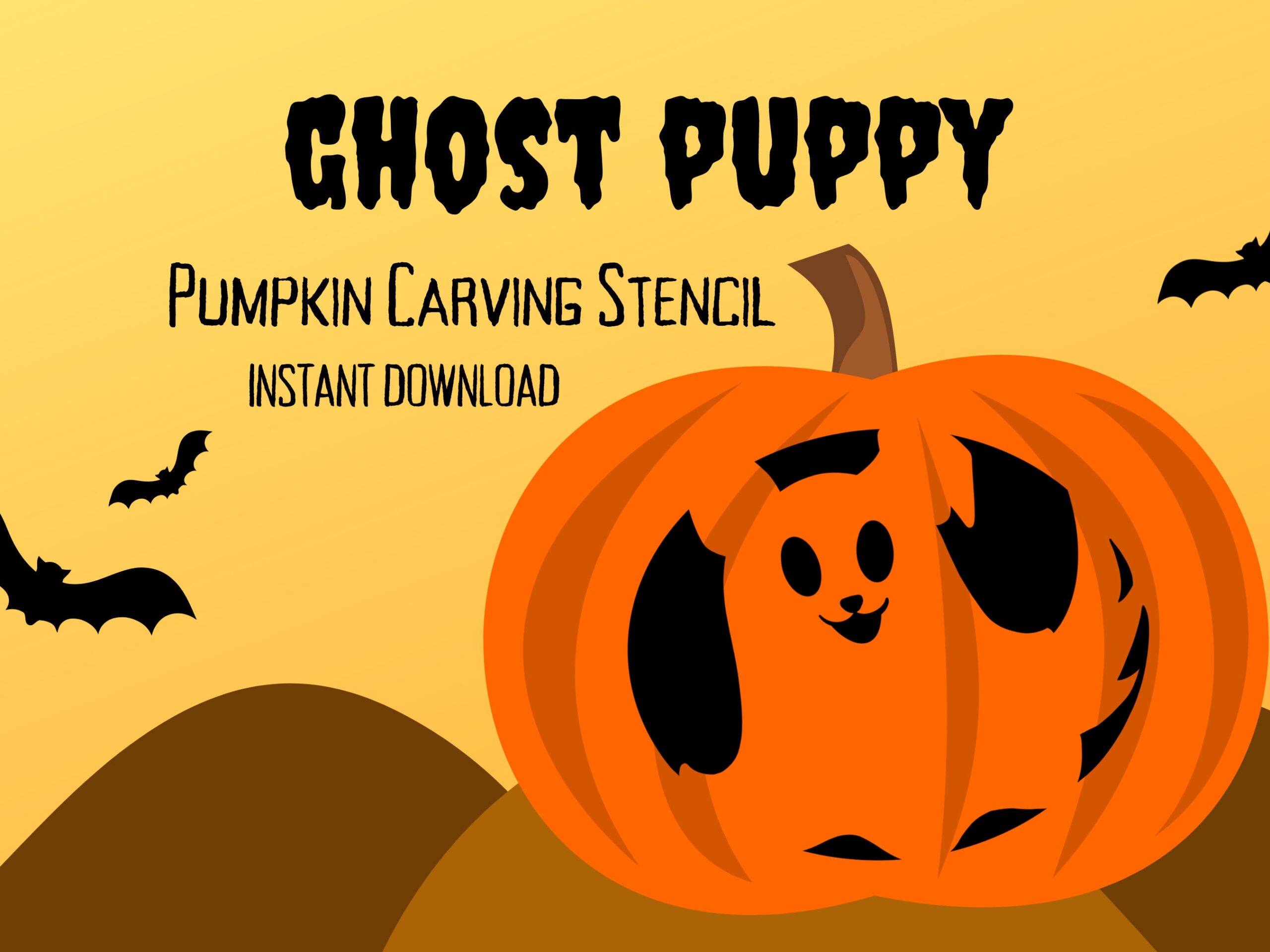 Ghost Puppy Pumpkin Carving Stencil 1 Kawaii Halloween Jack O lantern Carving Pattern Etsy
