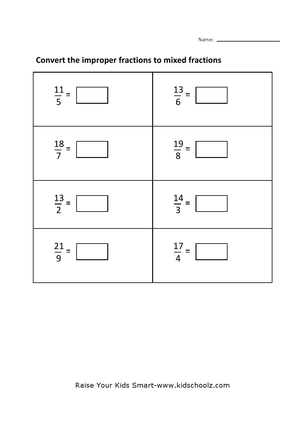 Grade 4 Convert Improper Fraction To Mixed Fraction Worksheet 4 Kidschoolz