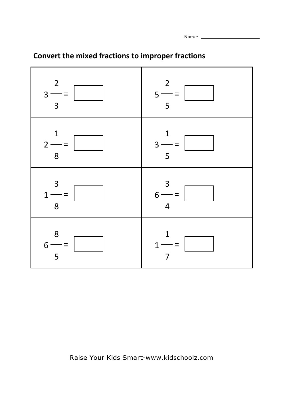 Grade 4 Convert Mixed Fraction To Improper Fraction Worksheet 2 Kidschoolz