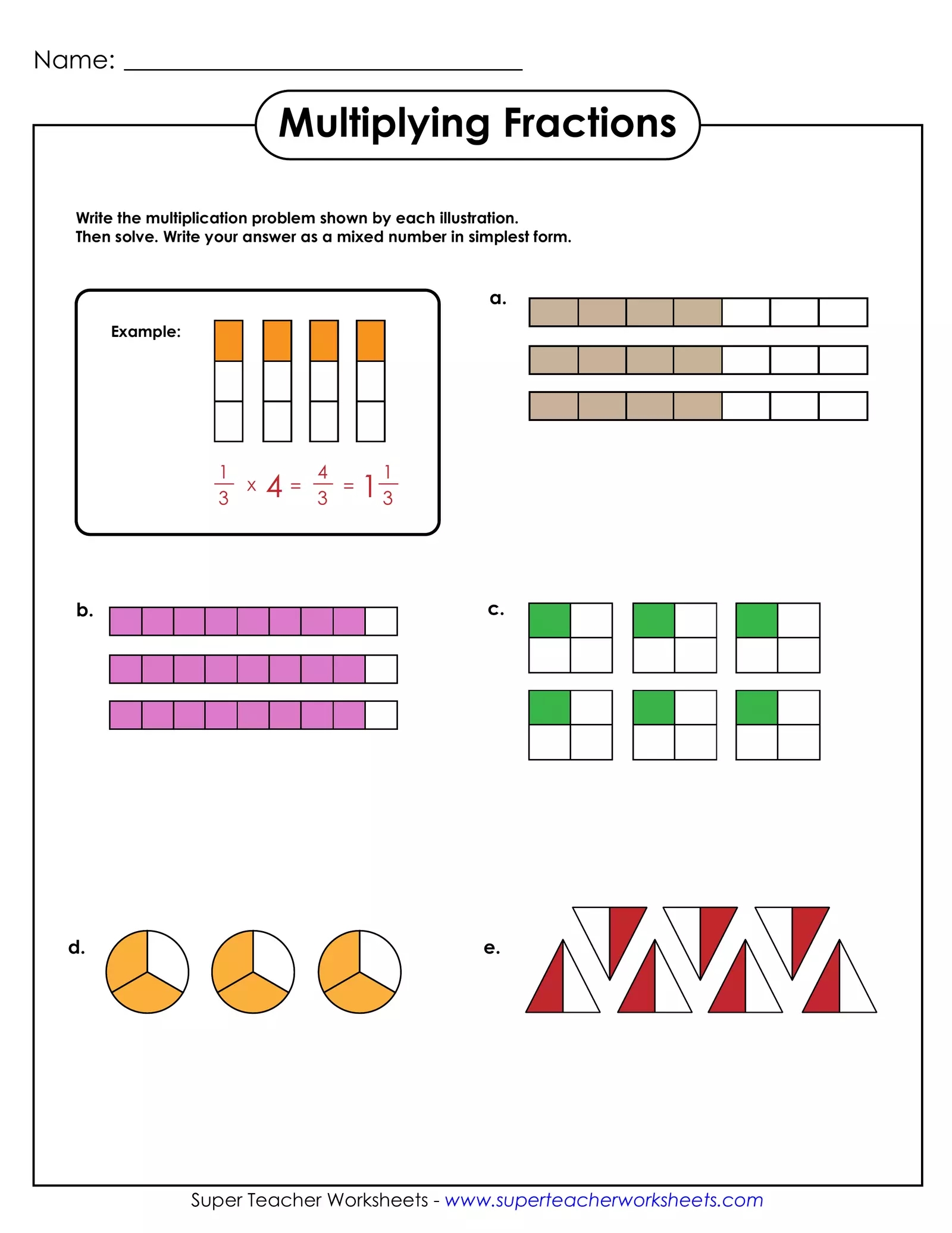fraction times whole number worksheet