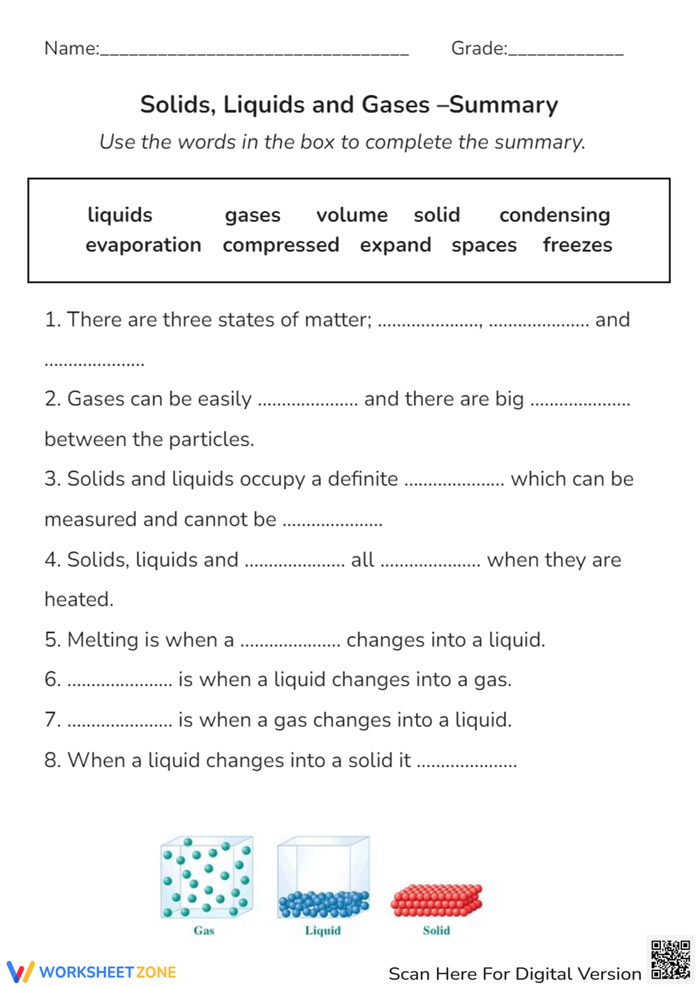 Grade 5 Solid Liquid Gas Worksheets Printable
